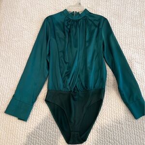 Emerald green satin bodysuit